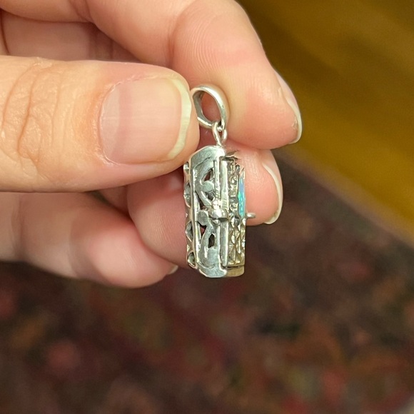 Lab Created Opal Hamsa Hand Cage Pendant In Sterling Silver - Picture 3 of 8